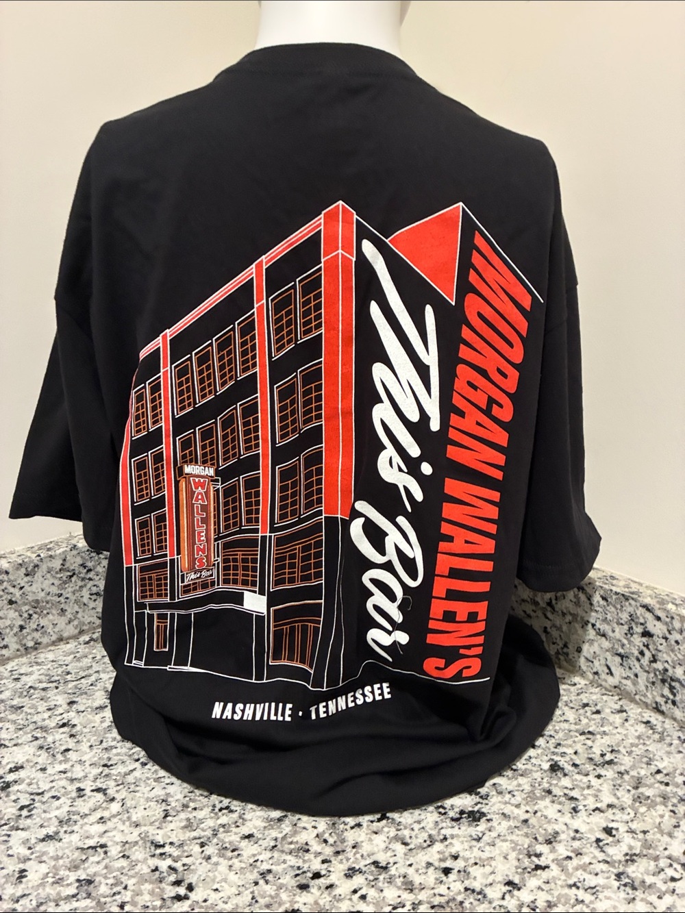 Next Level Apparel Black Tee with Red & White Venue Graphic